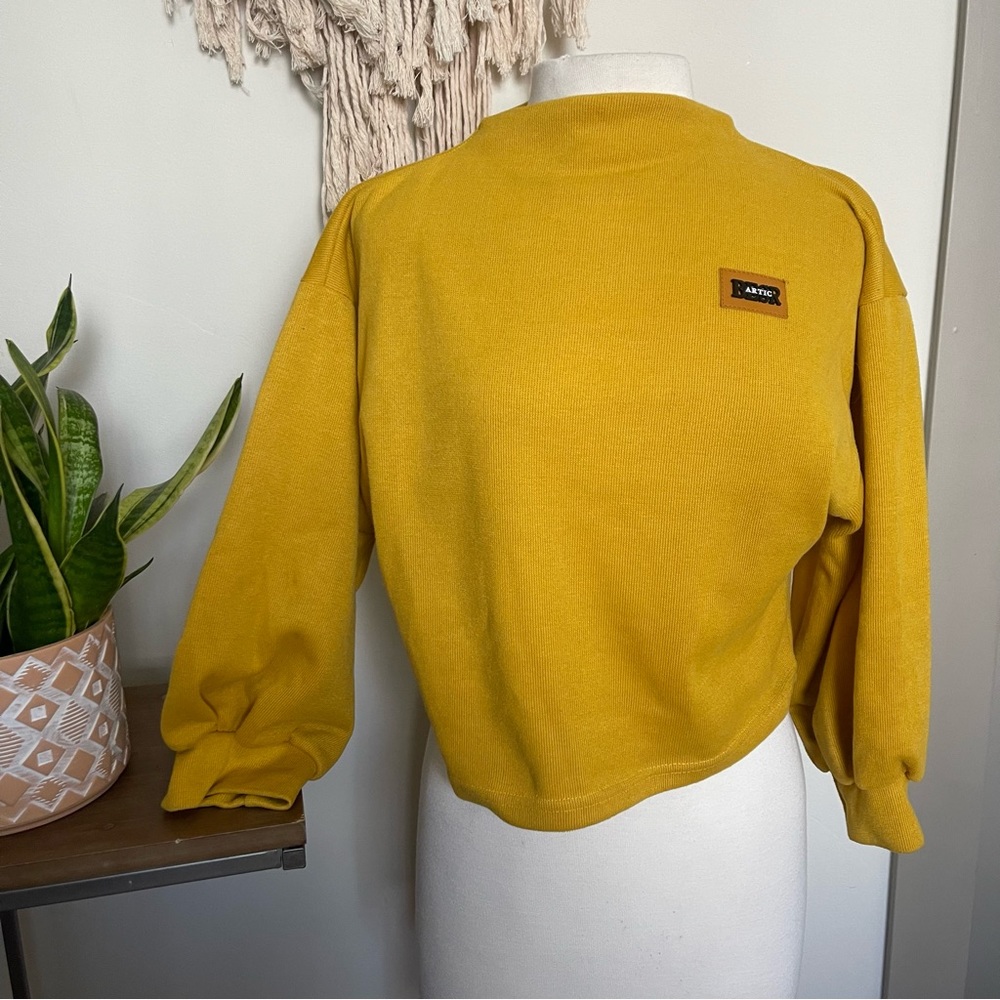 Cropped Cowl Neck Yellow Sweater.